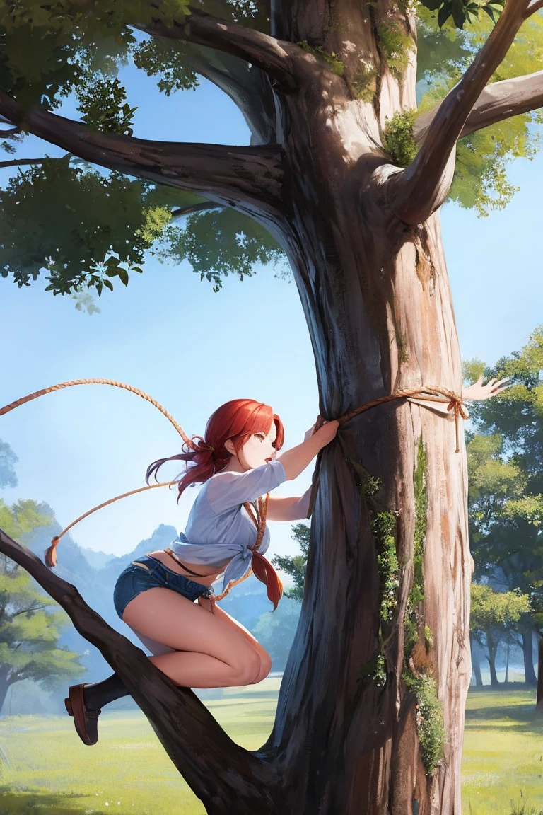 Bloom is tied to a tree with rope