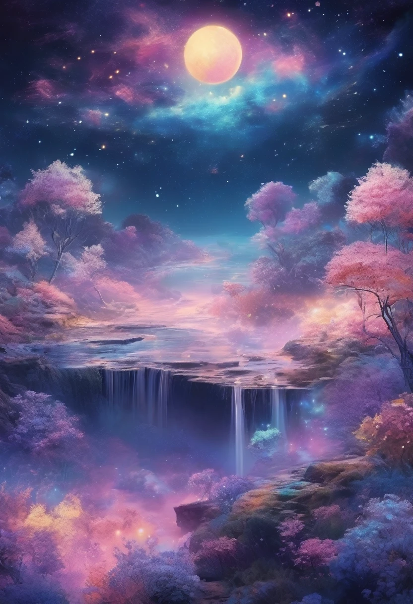 a woman dreaming in a beautiful galaxy,soft and surreal colors,(best quality,4k,high-res:1.2),ultra-detailed,impressionistic style,star-filled night sky,dreamy atmosphere,gentle moonlight,cosmic patterns,peaceful ambiance,subtle transitions,sublime beauty,dreamlike surroundings,quiet serenity,sleeping peacefully in her cozy bed,tranquil and otherworldly scenery,sublime celestial backdrop,serene and ethereal,subconscious journey,cosmic inspiration,vibrant and captivating colors,dreamlike abstraction,magical and mesmerizing vision,deep sense of wonder and awe,lucid dreams,galactic dreamscape,relaxing and introspective experience,luminous stars shining brightly,blissful state of mind,soothing and calming environment,whispers of the universe,mysterious and enchanting,just drifting away.