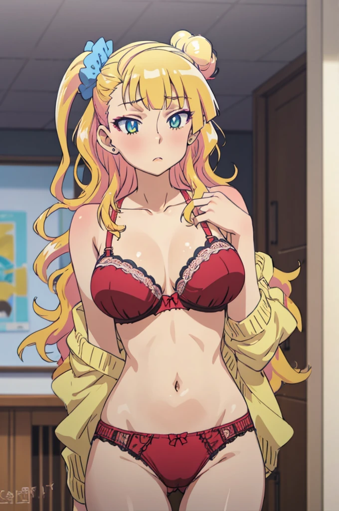 1girl, galko, , breast, camel toe, expressionless,sexy bra,panties,indoor,smoking,(((Gyaru))), masterpiece, best quality, detailed