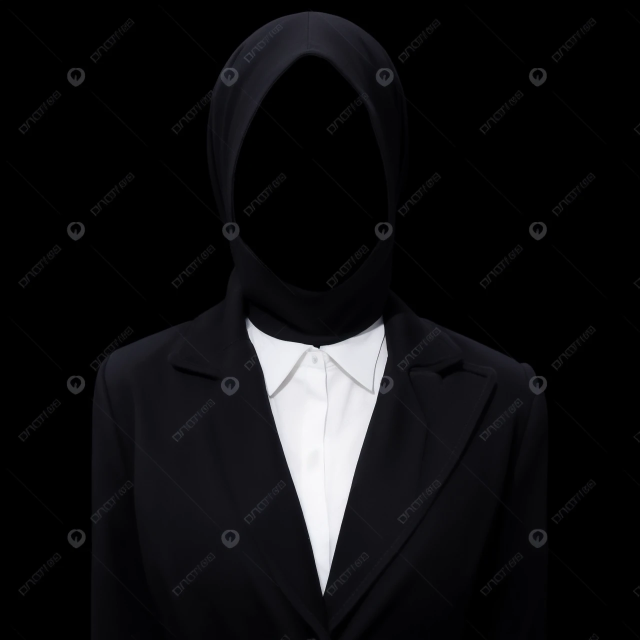 beautiful woman with a black headscarf, wearing a black coat, thin cheeks