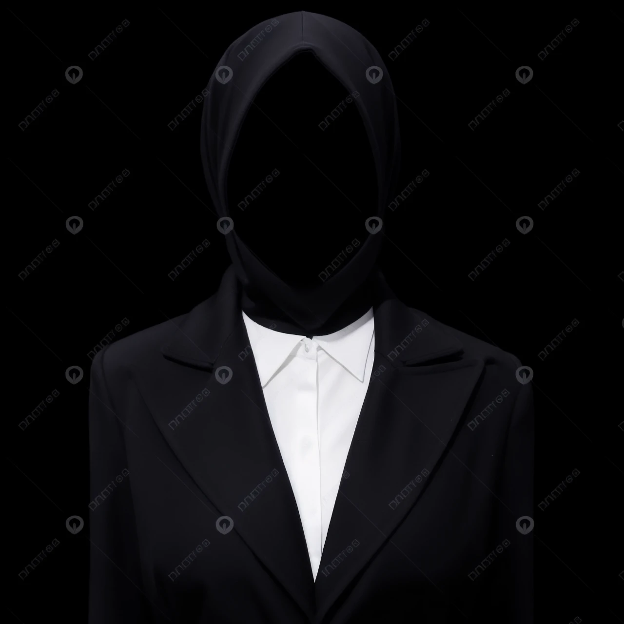 beautiful woman with a black headscarf, wearing a black coat, thin cheeks