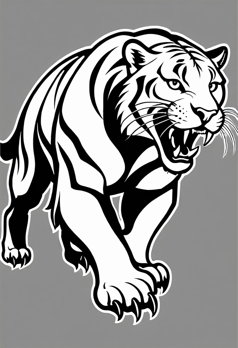 a black and white drawing of a panther with its claws out and ready to, high school mascot, panther, mascot, vector art for cnc plasma, cougar, black and white logo, sports team mascot, based on a puma, sports mascot, black outline, jaguar, black and white vector art, sabertooth cat, puma, sports logo, cat theme logo, big cat, sabertooth, tiger, logo art