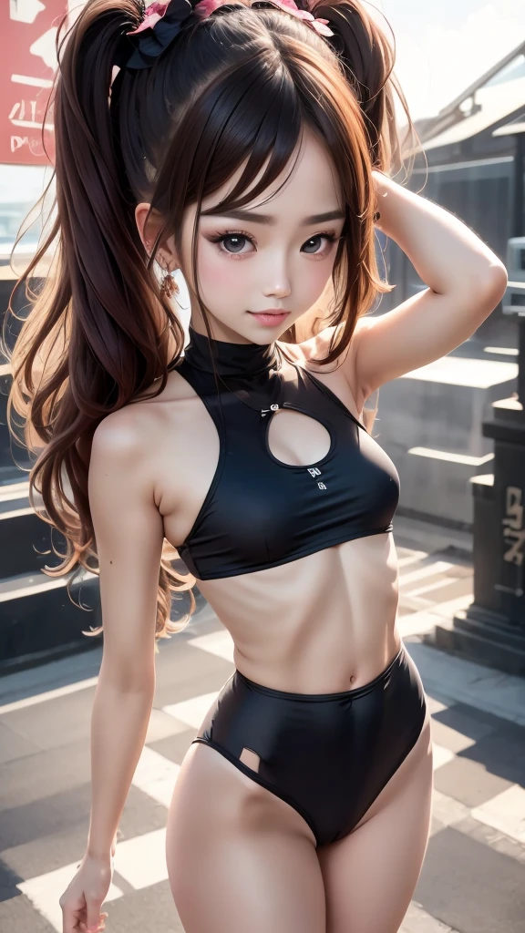 The character costume is KPOP, Hallyu, K-pop anime art style, Hallyu frontline style, Hallyu art style, kpop style, official artwork, Chibi art, Pisif, Blackpink style, cute.   KPOP artwork in various poses, The popularity of Pisif art station, lingerie,  chibi,