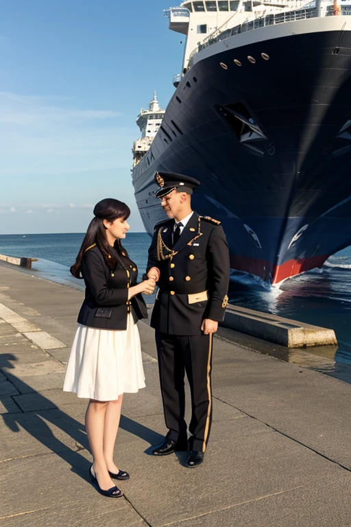 Meeting the admiral of the liner on the seashore