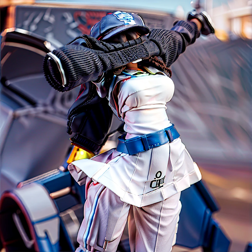 1girl, solo, dark skin, dark-skinned female, upper body, baseball cap, t-shirt, tomboy