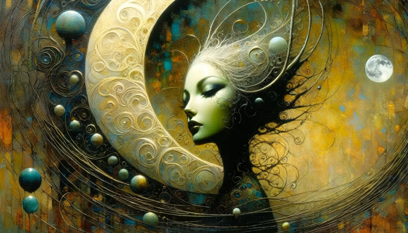 the moon, Artwork inspired by Dave Mckean, intricate details, oil painted