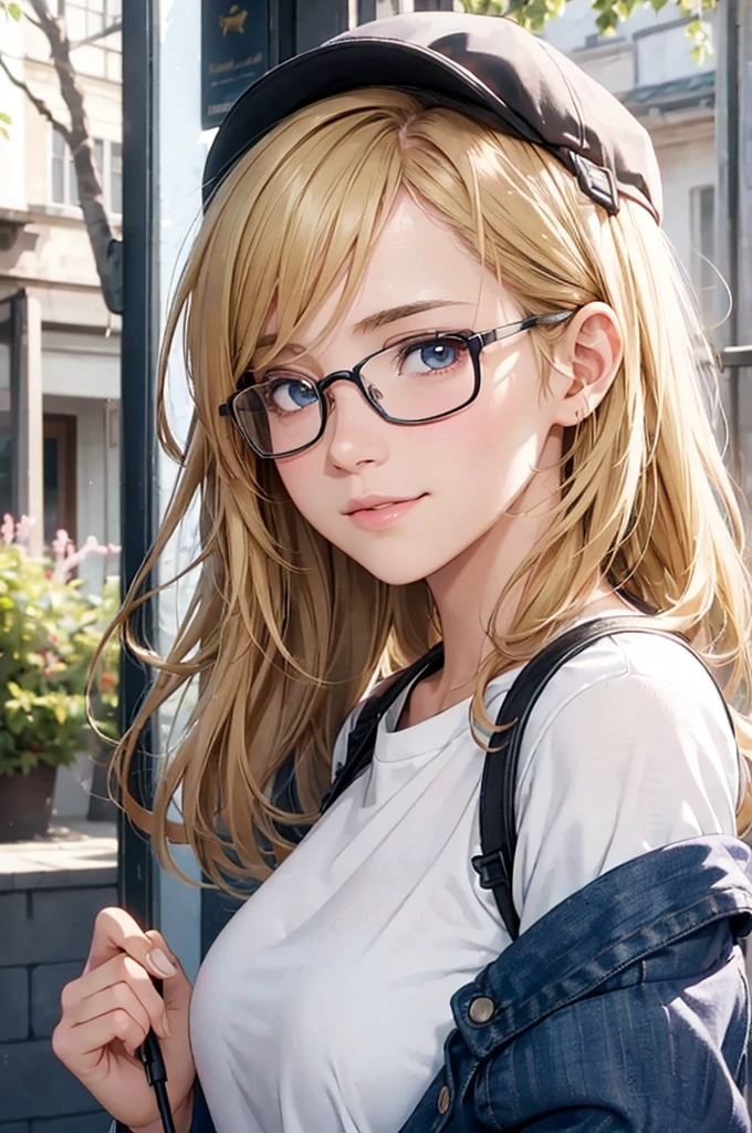 最high quality, high quality, High resolution, high quality texture, high quality shadows, High resolution, Beautiful details, Detailed CG, Detailed Texture, Realistic representation of face, Realistic, colorful, delicate, Cinematic Light, Side light, Lens flare, Ray Tracing, sharp concentrated, (1 Girl,concentrated:1.3), ( Intricate details, compensate, PureErosFaceV1:0.5), (細部まで美しいdelicateな顔, 緻密で美しいdelicateな瞳, Perfect Facial Proportions, Dense skin, Optimal ratio of four fingers to one thumb, Modest chest, Beautiful Hips, Smooth upper abdomen, blue eyes , glasses ,White shirt, mountaineering pants ,trekking shoes, work cap, butter, Hanoi ,Old Quarter, buzzer, blue sky,trekking backpack ,adventure journey ,the gaze of true love, lips of temptation, A look full of compassion ,a smile full of love, i love you, Acting lovey-dovey, waist up, 35 years old, hiking,house wife,air fortress hair, blonde hair