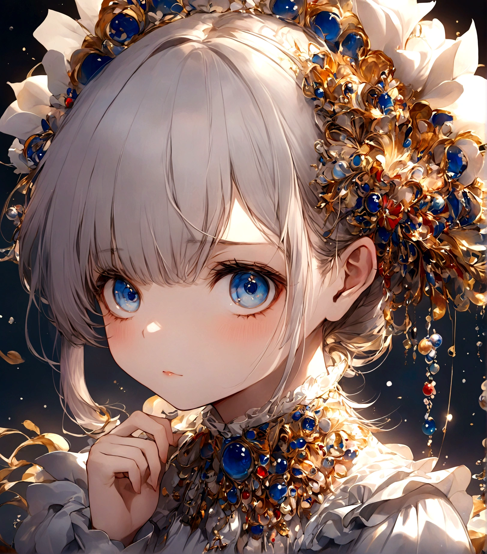 Close-up of the portrait,A girl with a cute cockatiel on her shoulder,A big red bow on the head,Flying black curly long hair,Flying red dress,Blue sky and white clouds background,The mood is beautiful