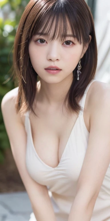 (masterpiece:1.3), Highest quality、Ultra-high resolution, Very detailed, Very detailed CG Unity 8k 壁紙, Realistic, photo-Realistic, RAW Photos, Beautifully detailed face, Pale skin, Realistic glistening skin, Detailed cloth texture, Detailed hair texture, Perfect body, Beautiful Face, Accurate, Anatomically correct, Highly detailed face そして skin texture, Natural neck length, (Fair skin:1.2), Good teeth alignment,
Symmetrical eyes, dolly make、double eyelid, Thin eyebrows, (Glossy Lips:1.4), (Sad face:1.2),
(classy and cute girl:1.3),
(Large Breasts:1.4), Cleavage, Beautiful clavicle,
(Wavy long hair:1.2), ((Asymmetrical bangs:1.2)), A tight dress that clings to the breasts、Micro Mini、Voluptuous thighs、A photo showing you from head to knees、Focus on the thighs