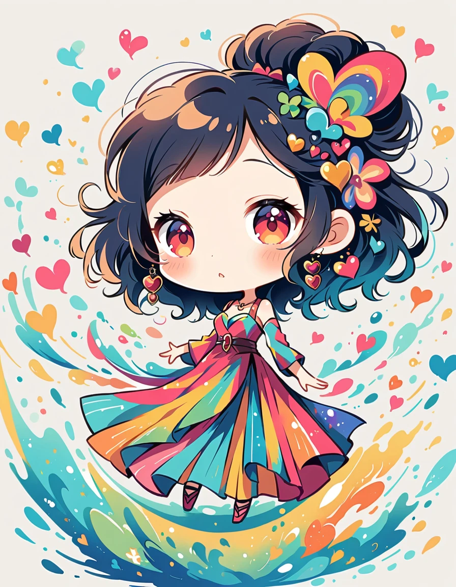 Mai Yoneyama style, Simple Line Initialism,Abstract art,Urban Background, colorful hearts ,(((The most beautiful girl of all time))), (((chibi))),