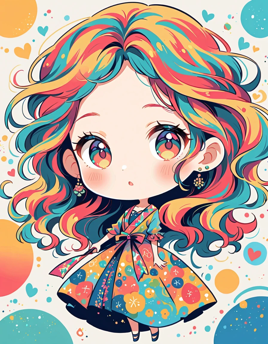 Mai Yoneyama style, Simple Line Initialism，Abstract art，Urban Background, colorful hearts ,(((The most beautiful girl of all time))), (((chibi))), 