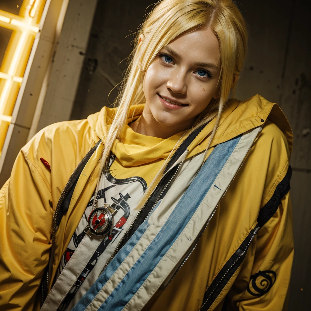 Smile, Blood_skelter, Bright Eyes, 1 Boy, Uzumaki Naruto, blond, Yellow clothes, struggle, struggle, combat damage, alone, The clothes are torn, look directly, Very detailed, Japanese cartoon, HD, masterpiece, , 8K, professional, symmetry, (delicate eyes, Eye iris:0.5), (looking at camera:0.8), blue eyes, Yellow hair, spark, Rays