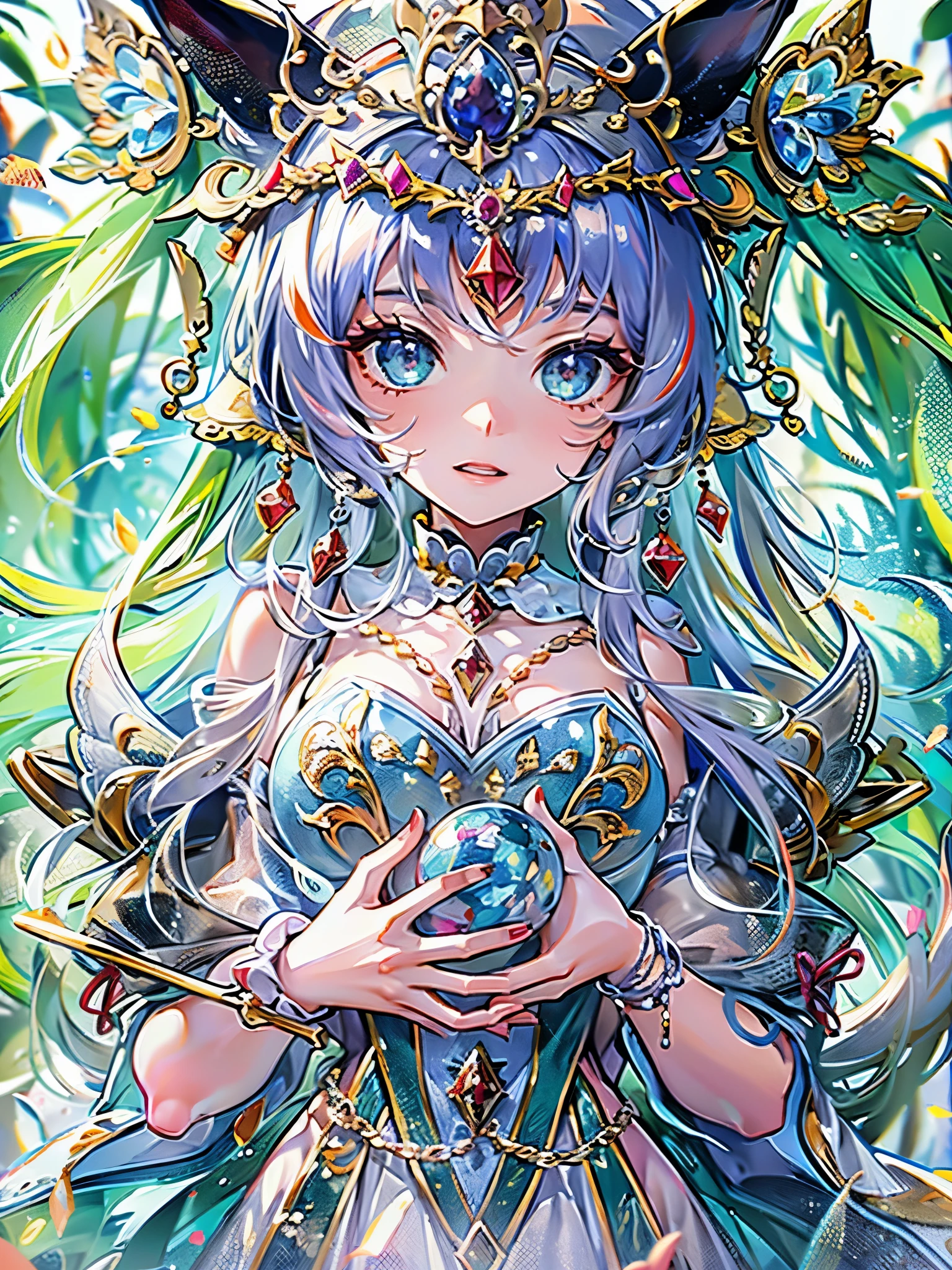 ((Highest quality)),(Ultra-high resolution),(Very detailed),(Detailed Description),((The best CG)),(A masterpiece),Ultra-detailed art,Amazing painting art,(Art with precise detail:1.5), (Shiny Hair:1.7),gem:1.3, sparkle:1.3, darkness:1.6, Light:1.7