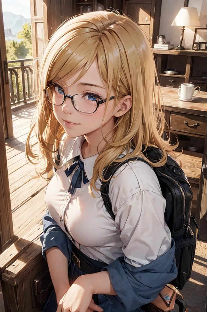 最high quality, high quality, High resolution, high quality texture, high quality shadows, High resolution, Beautiful details, Detailed CG, Detailed Texture, Realistic representation of face, Realistic, colorful, delicate, Cinematic Light, Side light, Lens flare, Ray Tracing, sharp concentrated, (1 Girl,concentrated:1.3), ( Intricate details, compensate, PureErosFaceV1:0.5), (細部まで美しいdelicateな顔, 緻密で美しいdelicateな瞳, Perfect Facial Proportions, Dense skin, Optimal ratio of four fingers to one thumb, Modest chest, Beautiful Hips, Smooth upper abdomen, blue eyes , glasses ,White shirt, mountaineering pants ,trekking shoes, work cap, butter, Hanoi ,Old Quarter, buzzer, blue sky,trekking backpack ,adventure journey ,the gaze of true love, lips of temptation, A look full of compassion ,a smile full of love, i love you, Acting lovey-dovey, waist up, 35 years old, hiking,house wife,air fortress hair, blonde hair