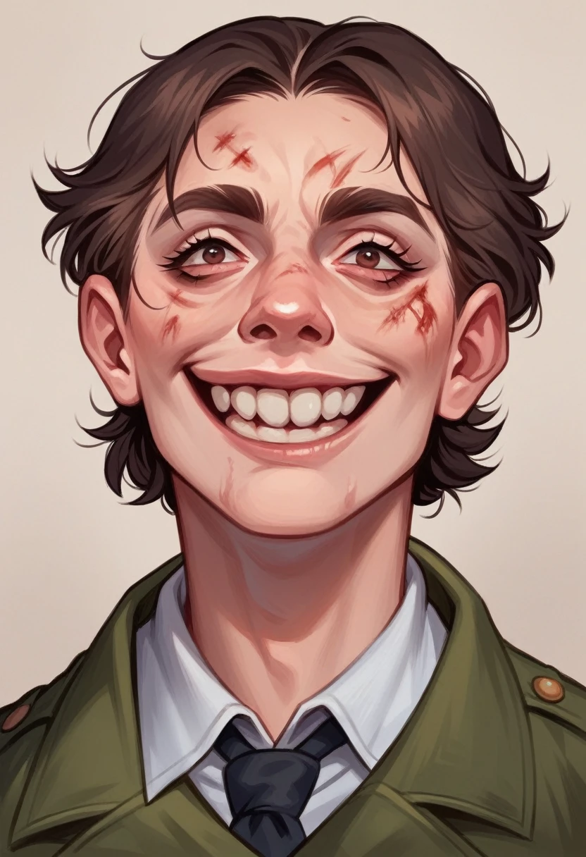 war corpse gears,headshot portrait,maniacal laugh,It's Junji's style,tatuados,horror manga,8K, 4K, (high resolution:1.1), best qualityer;