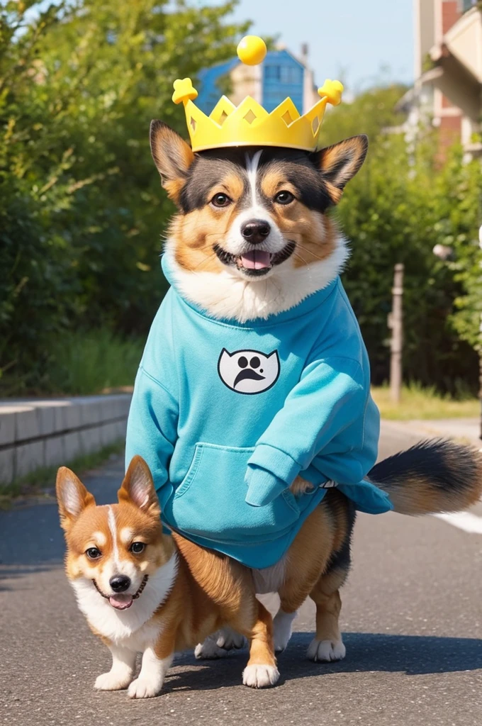 Bob the Minion wears a crown、Cute picture of a dog riding on a corgi