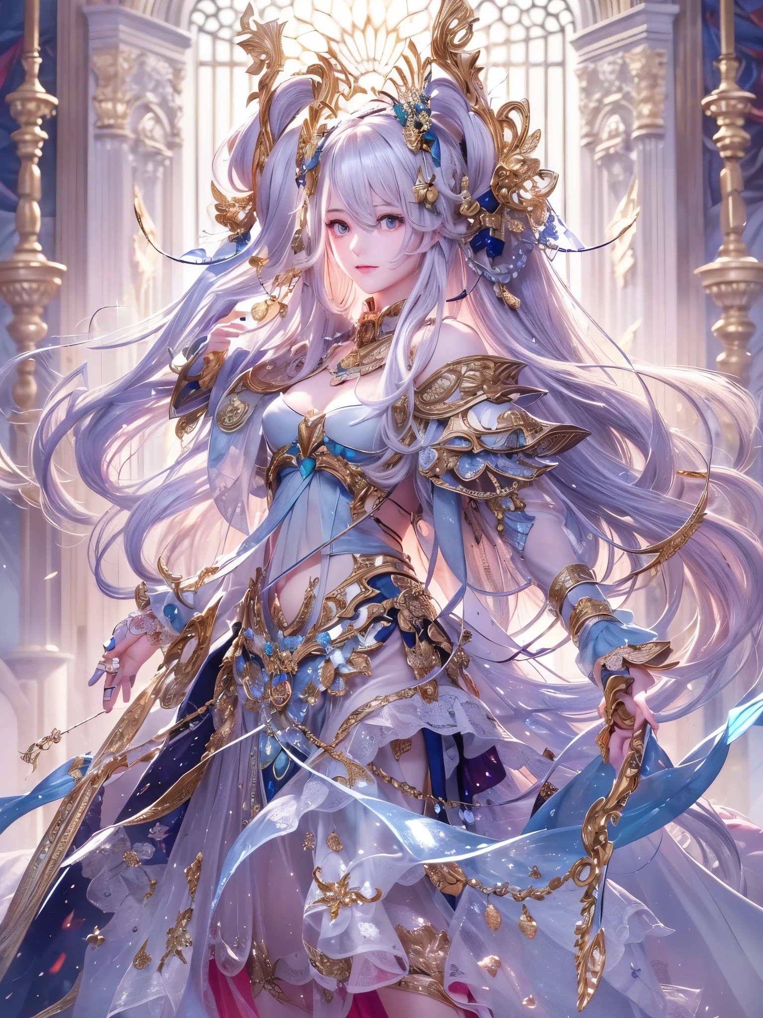 ((Highest quality)),(Ultra-high resolution),(Very detailed),(Detailed Description),((The best CG)),(A masterpiece),Ultra-detailed art,Amazing painting art,(Art with precise detail:1.5), (Shiny Hair:1.7),gem:1.3, sparkle:1.3, darkness:1.6, Light:1.7