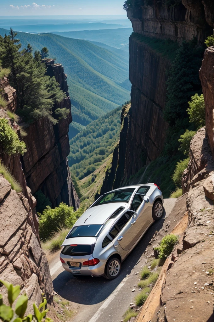 Make a car falling from a 300 feet cliff 