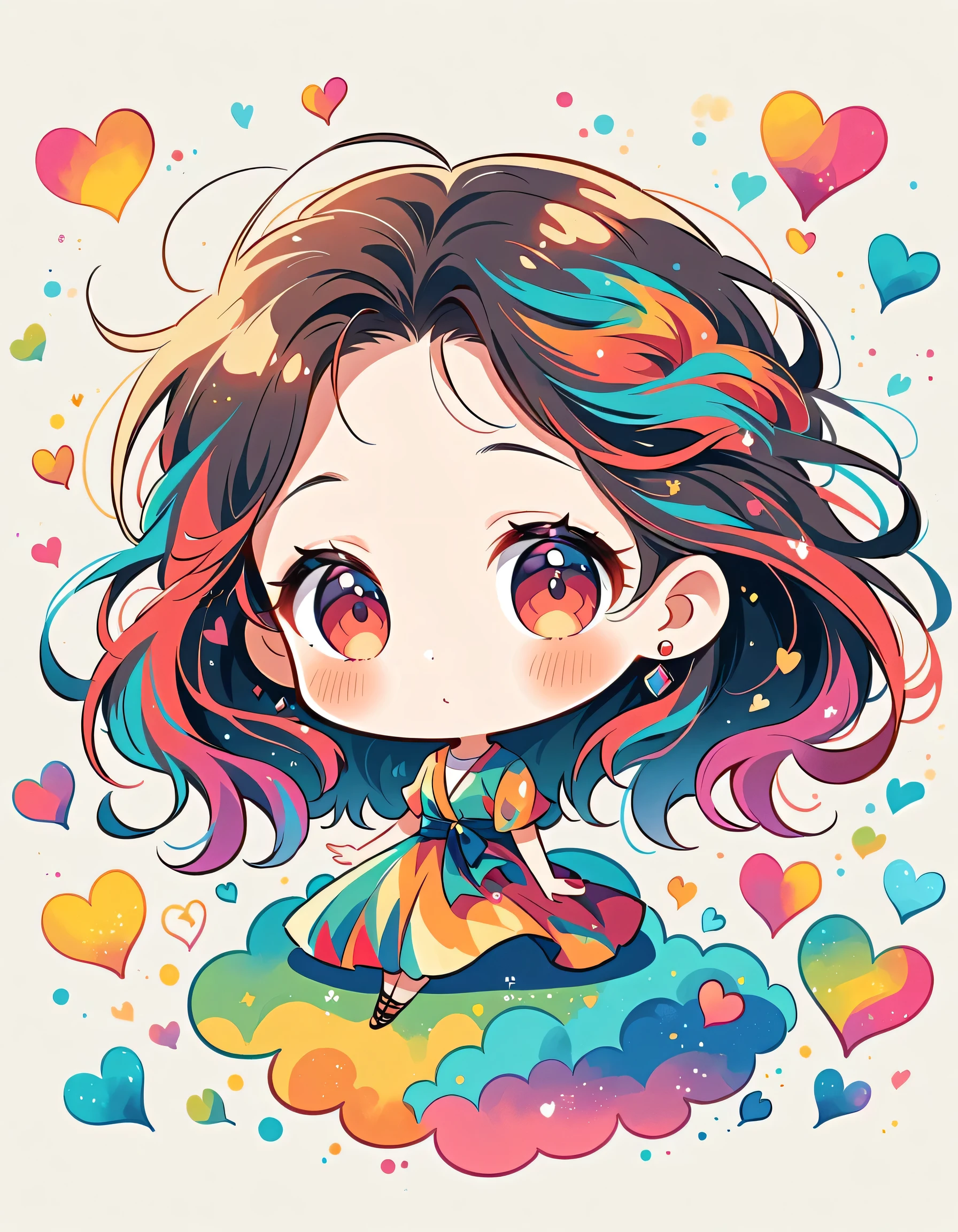 Mai Yoneyama style, Simple Line Initialism，Abstract art，Urban Background, colorful hearts ,(((The most beautiful girl of all time))), (((chibi))), 