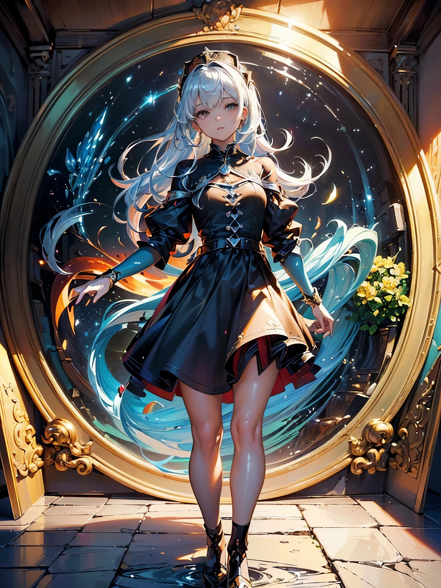 ((Highest quality)),(Ultra-high resolution),(Very detailed),(Detailed Description),((The best CG)),(A masterpiece),Ultra-detailed art,Amazing painting art,(Art with precise detail:1.5), (Shiny Hair:1.7),gem:1.3, sparkle:1.3, darkness:1.6, Light:1.7