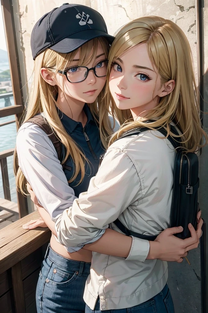 最high quality, high quality, High resolution, high quality texture, high quality shadows, High resolution, Beautiful details, Detailed CG, Detailed Texture, Realistic representation of face, Realistic, colorful, delicate, Cinematic Light, Side light, Lens flare, Ray Tracing, sharp concentrated, (1 Girl,concentrated:1.3), ( Intricate details, compensate, PureErosFaceV1:0.5), (細部まで美しいdelicateな顔, 緻密で美しいdelicateな瞳, Perfect Facial Proportions, Dense skin, Optimal ratio of four fingers to one thumb, Modest chest, Beautiful Hips, Smooth upper abdomen, blue eyes , glasses ,White shirt, mountaineering pants ,trekking shoes, work cap, denmark, copenhagen ,buzzer, blue sky,trekking backpack ,adventure journey ,the gaze of true love, lips of temptation, A look full of compassion ,a smile full of love, i love you, Acting lovey-dovey, waist up, 35 years old, hiking,house wife,air fortress hair, blonde hair