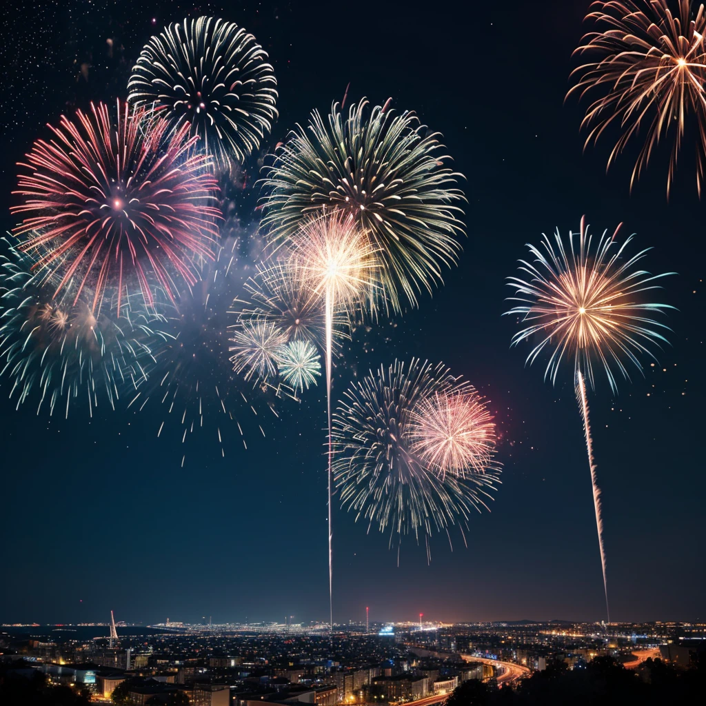Brilliant fireworks in the night sky