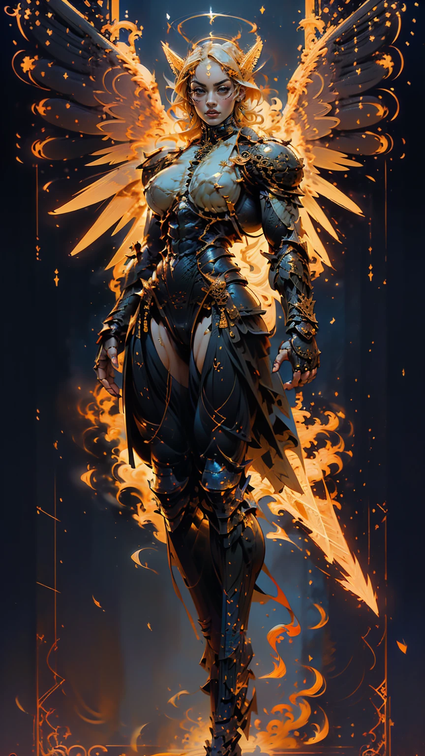 (cara delevingne), ((((((1 muscular angel girl)))))), (((huge upper body))), long hair, ((((huge angelic wings))), (((intricate ornate angelic full body armor))), ((((full body front view)))), (((perfect hands, perfect fingers))), (((tarot style background)))