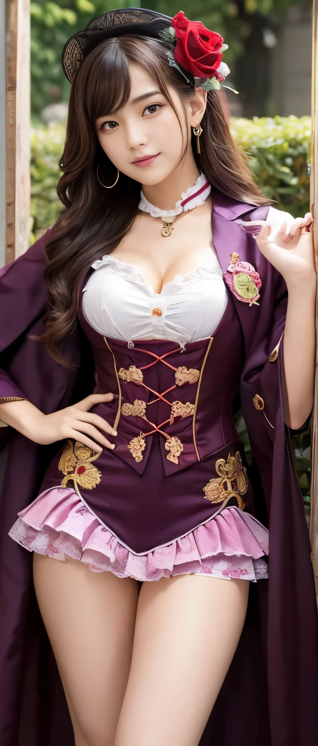 masterpiece, Highest quality, Realistic, Very detailed, Finer details, High resolution, 8k wallpaper, One beautiful woman, Dressed in a cute purple and black velvet bunny girl costume, wearing the garterbelt, Wearing high heels, Great hotel entrance, At night, Light brown messy hair, Perfect dynamic composition, Beautiful and beautiful eyes、Big earrings、Are standing、Cowboy Shot、Panties are visible