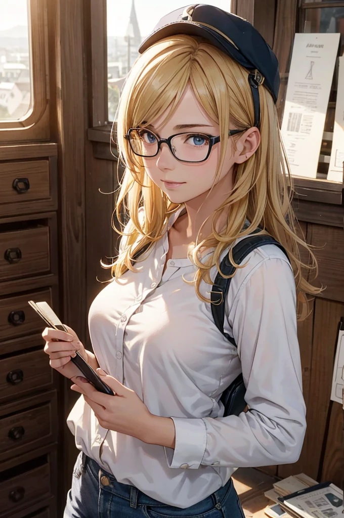 Date Glasses Girl Blonde Long Hair Smile Uniform School
