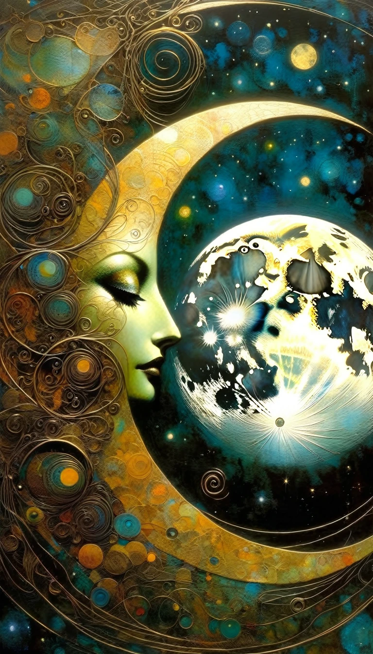 the moon, Artwork inspired by Dave Mckean, intricate details, oil painted