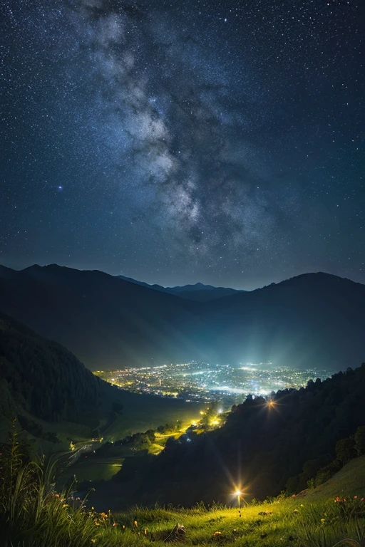 Highest quality、Landscape painting、nature、night景、night、moon、Starry Sky