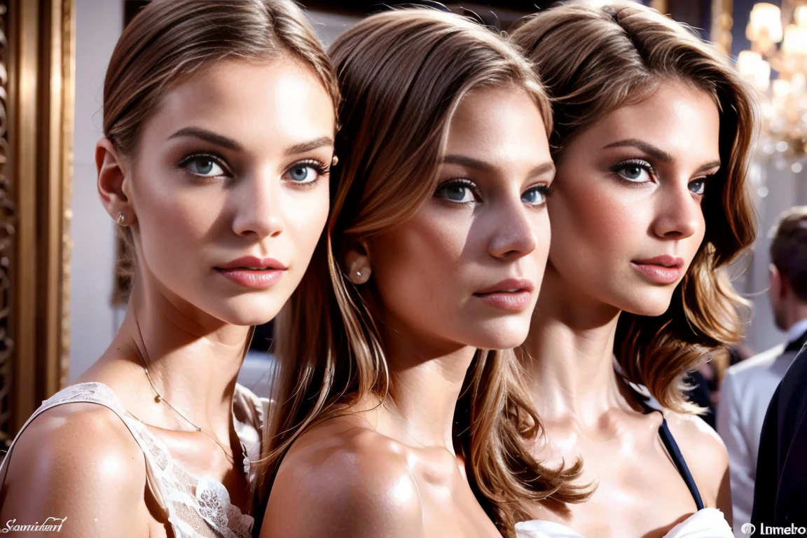 french created line up, see through, detailed face, extremely beautiful face, Super model, created, Beautiful face:1.2, young girls, luxury royal lobby, detailed face, Beautiful face, attractive female body, young girls:1.4, neckline, beautiful smile, whole body, seductive eyes, sexual suggestion