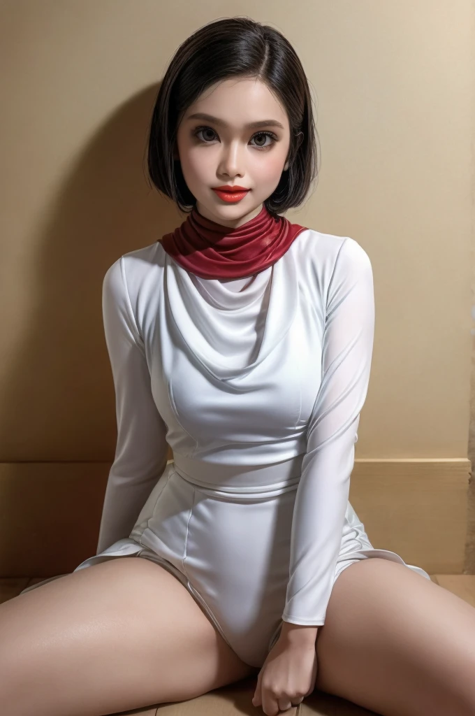 ((Wearing Kurung Modern)), ((Straddling)), "Naked Lingerie Bra" ((Hairstyle short)), (Malaysia female), age , 8K, photottorialism, G-String, ((RED LIPSTICK))