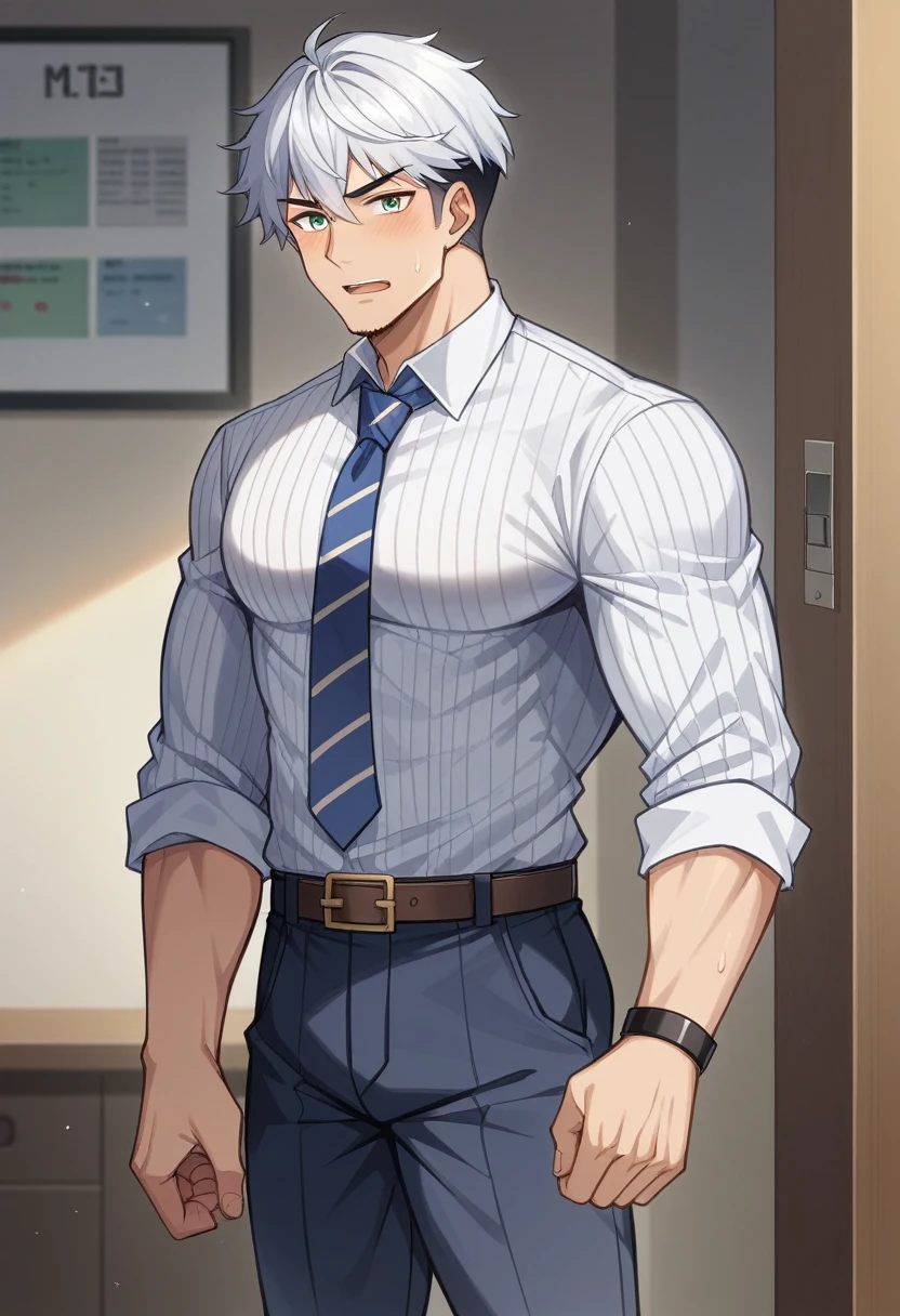 Fresh and handsome 20-year-old new employee、 (Super handsome guy in S-class suit)、 Japanese 20-year-old boy、 merchant、 ultra luxury suit、 striped suit、 office room、 Stand up in a suitSYoung and handsome man、 fully body photo、 (CG Unity 8K high-detail photos)、 (A very detailed oneSThe handsome guy in the class)、 (photoreali)、 ((top-quality))、 ultra - detailed、 (masterpiece)、 super high image quality、 tall、 peeping at the viewer、 Pan、 Very beautiful hair、 short detailed hair、 Bright photo、 As handsome as a model、 As handsome as an idol、 luxury watches、 cool belt