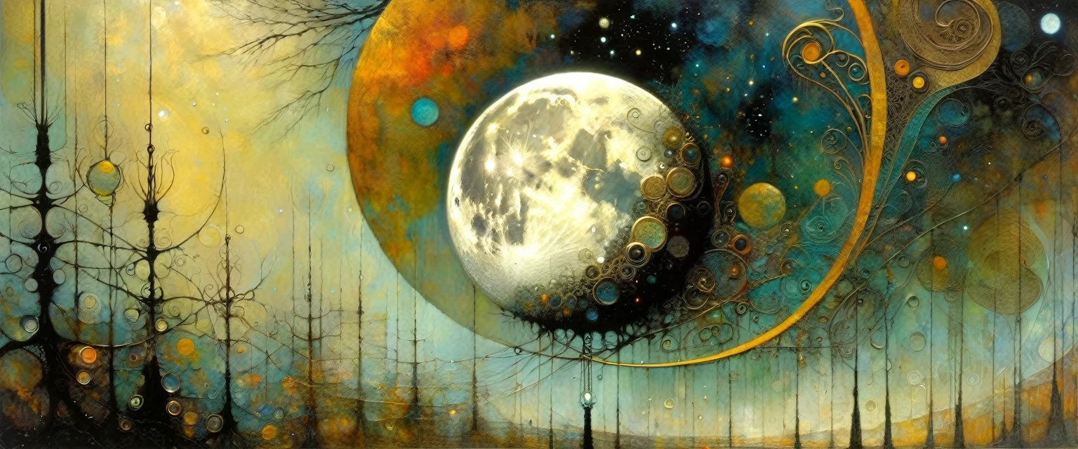 the moon, Artwork inspired by Dave Mckean, intricate details, oil painted