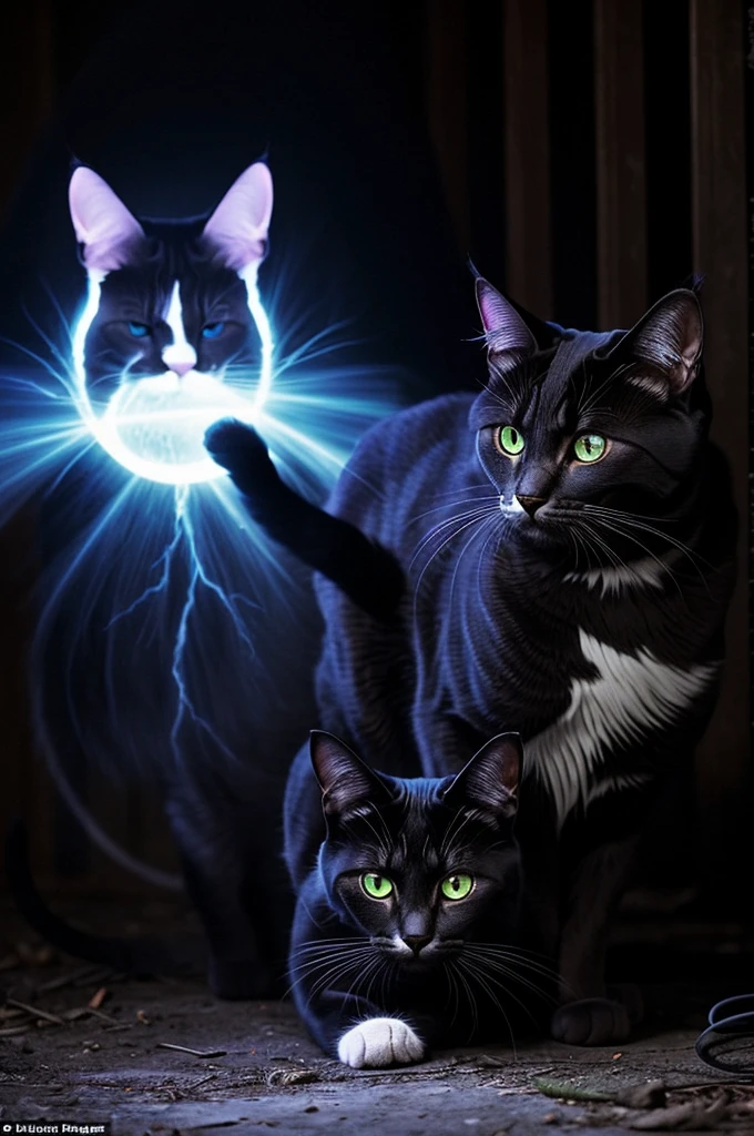 Spectral Stalker: This cat would be a shadowy, insubstantial creature, its form barely visible except for its glowing red eyes. It would move silently and with an air of mystery representing the hidden secrets of the Institution. It have a white fur