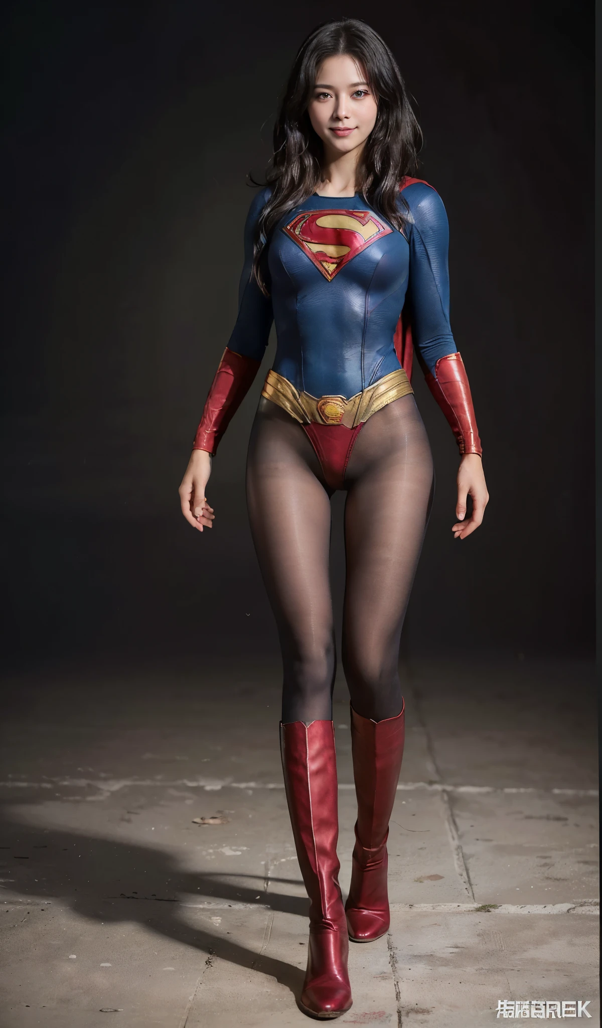 No background、She always has her mouth open、She always has a troubled look on her face、Always close your eyes、(((Beautiful legs in black tights.)))、(((Stretch your legs、expensive、美しいsmileを表現する)))、((((Make the most of your original images)))、(((Supergirl Costume)))、(((Beautiful Short Hair)))、(((smile)))、(((Black tights legs、Wear red boots)))、((Best image quality、8K))、((Highest quality、8K、masterpiece:1.3))、(((Preserve background )))、Sharp focus:1.2、Beautiful woman with perfect figure:1.4、Slim Abs:1.2、Wet body:1.5、Highly detailed face and skin texture、8K