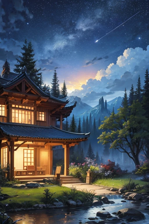 Highest quality、Landscape painting、nature、night景、night、moon、Starry Sky