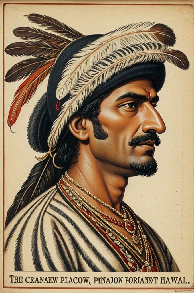 A business logo of an Indian wearing a feather hat with a Macleod and a Pulaski making an X