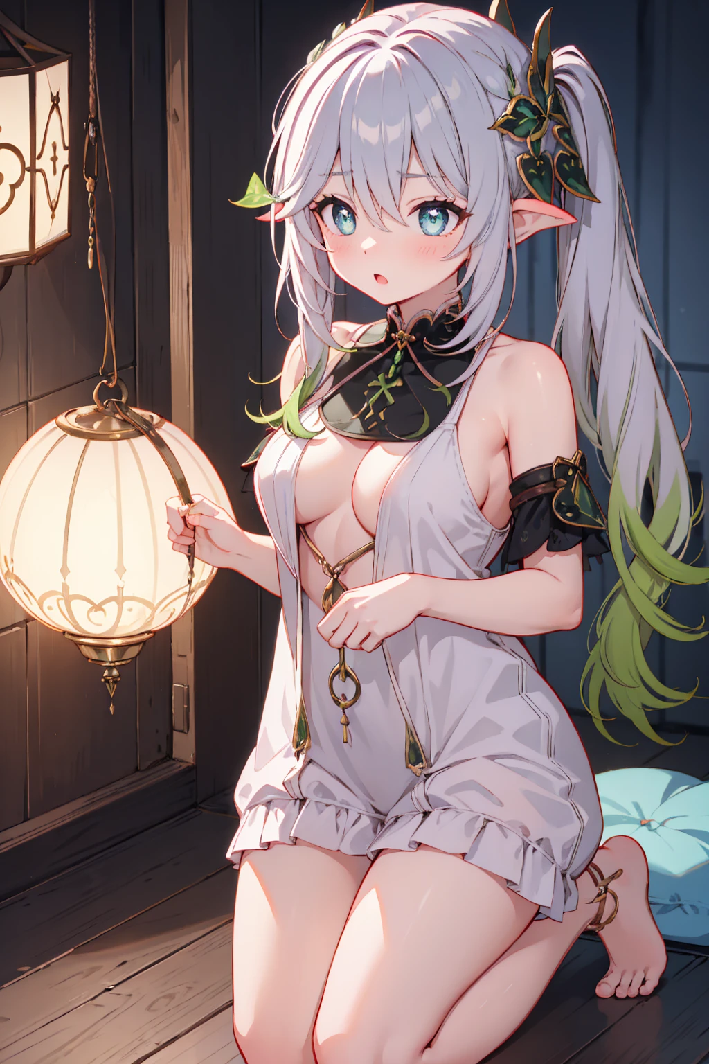 (masterpiece), best quality, 8k, Professional photography, highly detailed, (purple eyes), chiaroscuro, dynamic lighting, high Elf, (tan skin:1.3), pastel green hair, ((ahoge french braid:1.2)), small breast:1.3, small hips, big waist:1.2, (pink lips), eyeliner, (freckles), elf ears, (dress pull:1.6), from above,
BREAK, 
diamond earrings, gold tiara, toothy smile,
BREAK,
Elven vintage style retro mini dress, sheer nude pantyhose, vintage heels, classic jewelry, pantyhose with retro patterns,
BREAK, 
Modern downtown area high-rise buildings with rain-streaked windows, bustling crowd with raincoats and umbrellas, sleek, glass-covered bus stops, reflections of city lights in puddles, cyclists with waterproof gear, occasional commuter dashing for cover, 