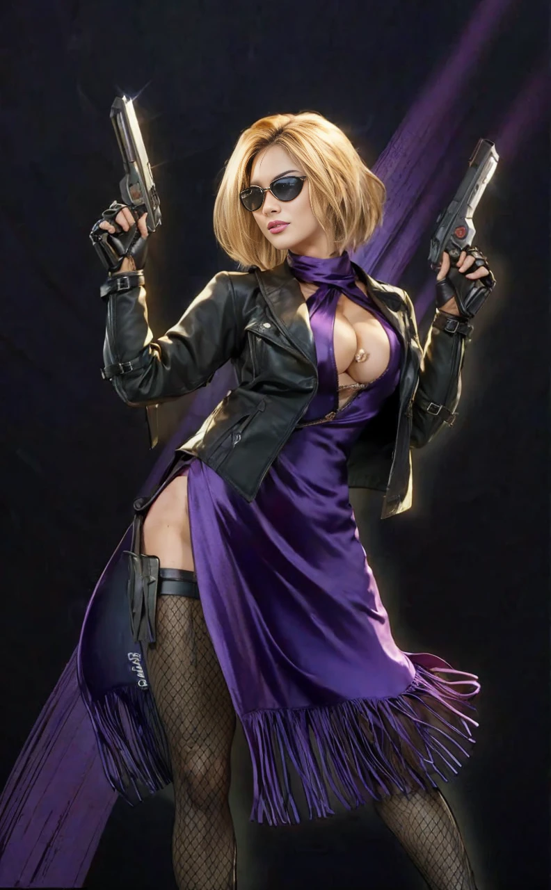 Megan fox as Nina williams from tekken 8, wearing stylish goggles, smiling,((best quality)), ((Masterpiece)), ((ultra realistic)),(Dynamic sexy pose), purple dress,, masterpiece, Striking detailed face, Seductive expression, Detailed eyes, Realistic, ultra-realistic, Professional whole body photo, (Photo 4K:1.1) by (Jeremy Lipking:0.3), (Dittmann Anna:0.3), (Cecile:0.3), (sharp focus:1.3), high detail:1.2, perfect anatomy, perfect symmetry:1.2, realistic face:1.2, perfect face, content, confident, very detailed, and dramatic, cinematic lighting, lighting scene, soft lights (big ass),(brown hairs),((Skinny silk dress)),(big ass), (view the viewer:1.3) open breast, Very slim, big breasts, Turn Back, Back shot, , underwear
