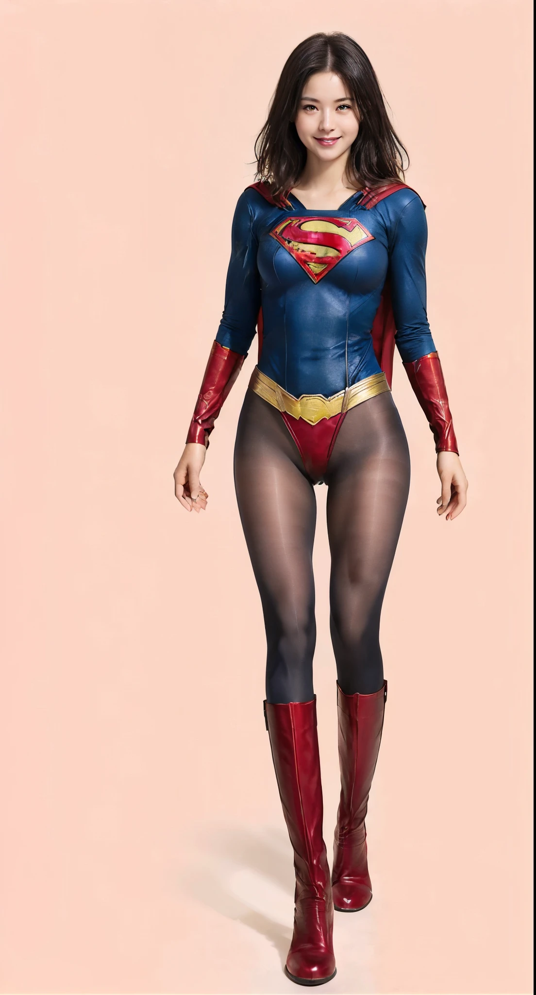 No background、She always has her mouth open、She always has a troubled look on her face、Always close your eyes、(((Beautiful legs in black tights.)))、(((Stretch your legs、expensive、美しいsmileを表現する)))、((((Make the most of your original images)))、(((Supergirl Costume)))、(((Beautiful Short Hair)))、(((smile)))、(((Black tights legs、Wear red boots)))、((Best image quality、8K))、((Highest quality、8K、masterpiece:1.3))、(((Preserve background )))、Sharp focus:1.2、Beautiful woman with perfect figure:1.4、Slim Abs:1.2、Wet body:1.5、Highly detailed face and skin texture、8K