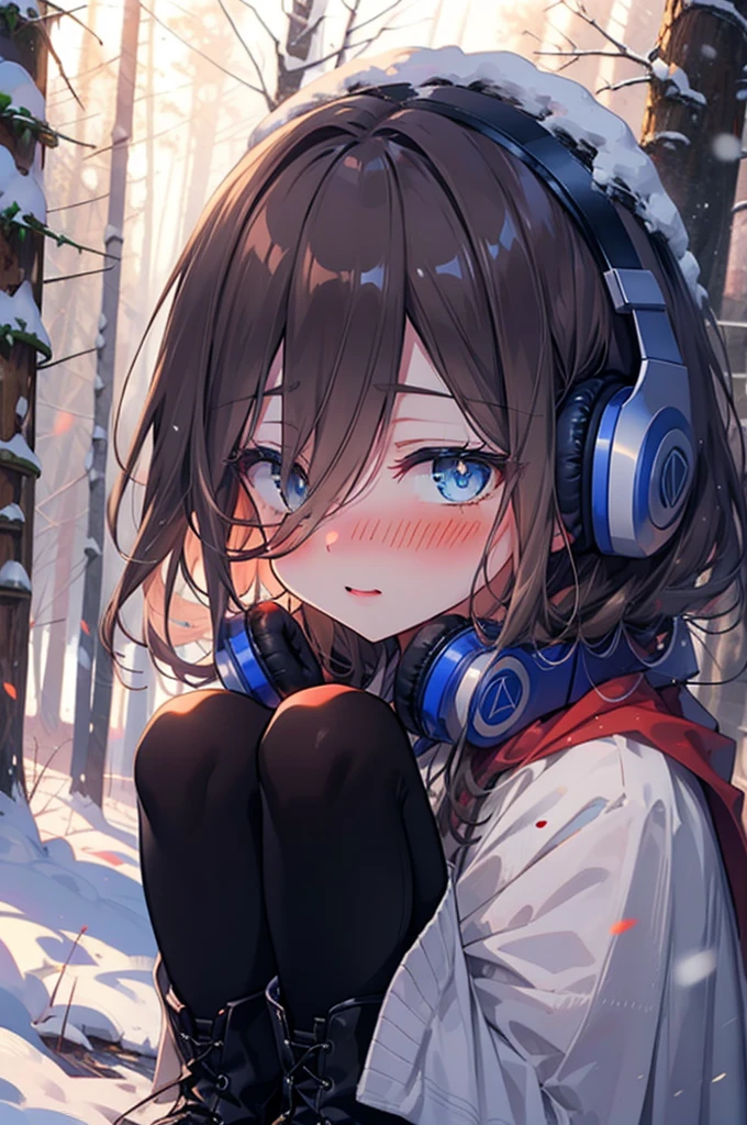 miku nakano, miku nakano, Long Hair, bangs, Brown Hair, shirt, Hair between the eyes, cardigan, Headphones around the neck,smile,blush,White Breath,
Open your mouth,snow,Ground bonfire, Outdoor, boots, snowing, From the side, wood, suitcase, Cape, Blurred, Increase your meals, forest, White handbag, nature, Squat, Mouth closed, フードed Cape, winter, Written boundary depth, Black shoes, red Cape break looking at viewer, Upper Body, whole body, break Outdoor, forest, nature, break (masterpiece:1.2), Highest quality, High resolution, unity 8k wallpaper, (shape:0.8), (Beautiful and beautiful eyes:1.6), Highly detailed face, Perfect lighting, Highly detailed CG, (Perfect hands, Perfect Anatomy),