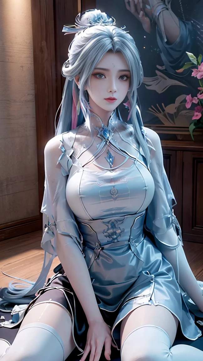 a white hair、Close-up of miss wearing white mask, Beautiful character painting, Gu Weiss, Gurwitz-style artwork, White-haired god, author：Yang Jie, Epic and beautiful character art, Stunning character art, author：Fan Qi, by Wuzhun Shifan, pixiv Art Street Guviz, Single ponytail, insult, High Ponytail, Tall and big, Long legs, (Sleeveless lace shirt), (shorts), (Striped )), ((Striped )), Walk, elegant, dignified, miss, Beautiful curves, sweet smile, Strong sense of detail and layering, color丰富绚丽, Has a unique texture, rich and colorful, color, vivid, Design Art, 16K, Very detailed, {{illustration}}, {Extremely refined}, {Exquisite surface treatment}, Very detailed, Delicate and shining eyes, {{Light}}, 极致Light效果, Model: realism, CFG size: 12, Laura: Bright texture (1.35), high quality, masterpiece, Exquisite facial features, Delicate hair depiction, Detailed depiction of the eyes, masterpiece, best quality, Light線追蹤, Extremely detailed CG unified 8k wallpaper, masterpiece, best quality, (1 girl), 完美miss身材, (((Skinny white T-shirt))), beautiful eyes, (Delicate face), Black short hair, Tie your hair up, Light blue hairpin, Black silk frame glasses, in class, (White skin), (Optimal Lighting), (Super intricate details), 4K Unified, (Very detailed CG), Showing off her white legs, , Hot Pants, shorts,性感Long legs, Thin waist, Sweat is running down my waist, Showing belly, Extremely detailed depiction, Pink Hair, Asymmetrical bangs, Transparent clothes, Hands on thighs, 把目Light移開, 8k resolution, Raise an eyebrow, Shiny hair, flower head, Wristband, bandage，Leather sexy pose, simple grey background, Crawl to the audience, Kitten pose, Get on all fours,