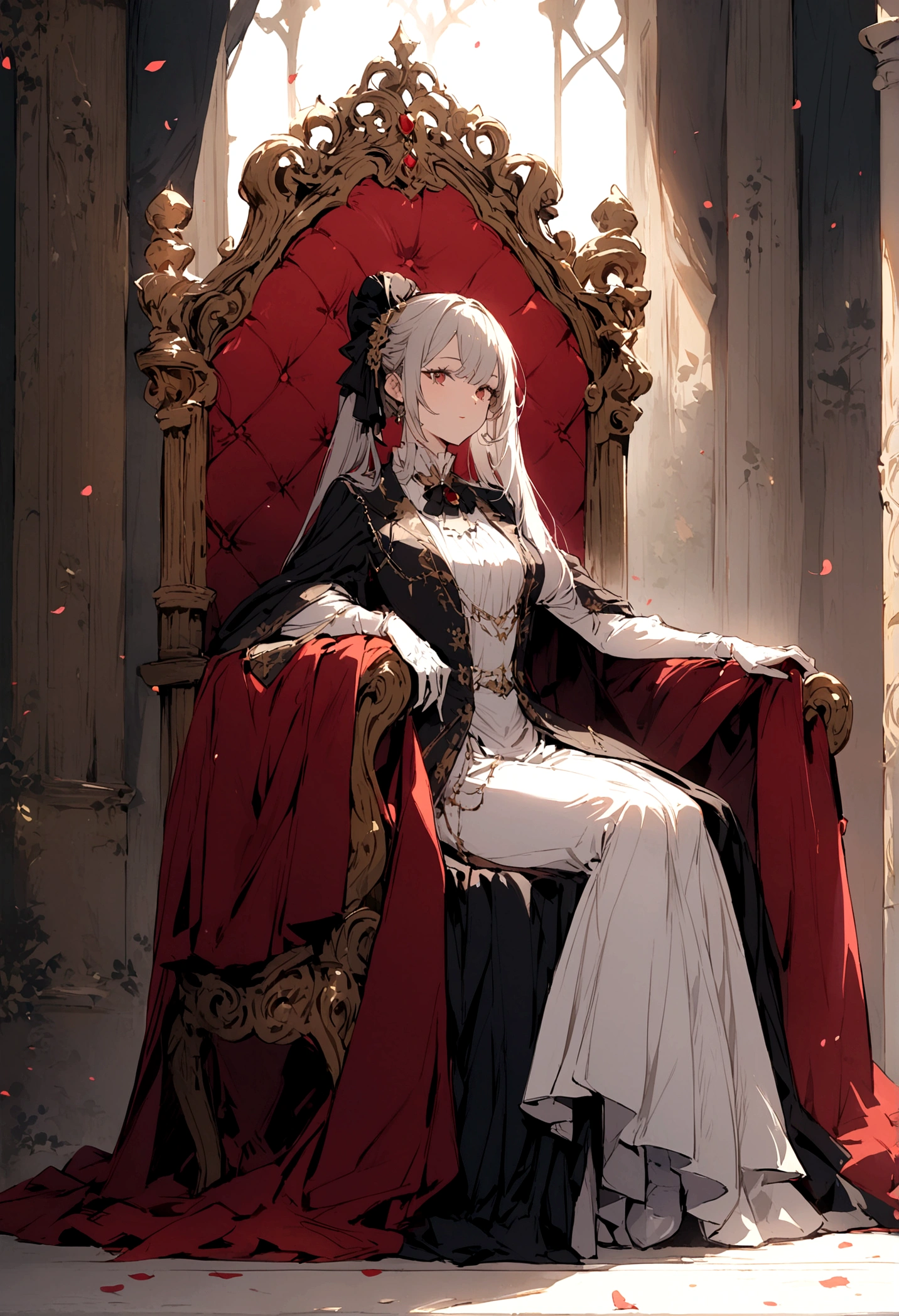 woman sits on  throne