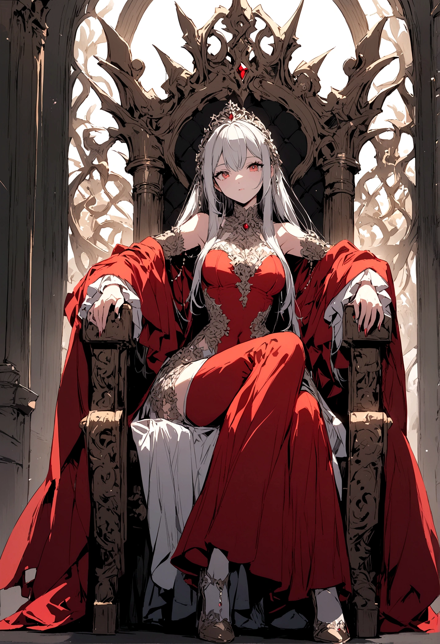 woman sits on throne