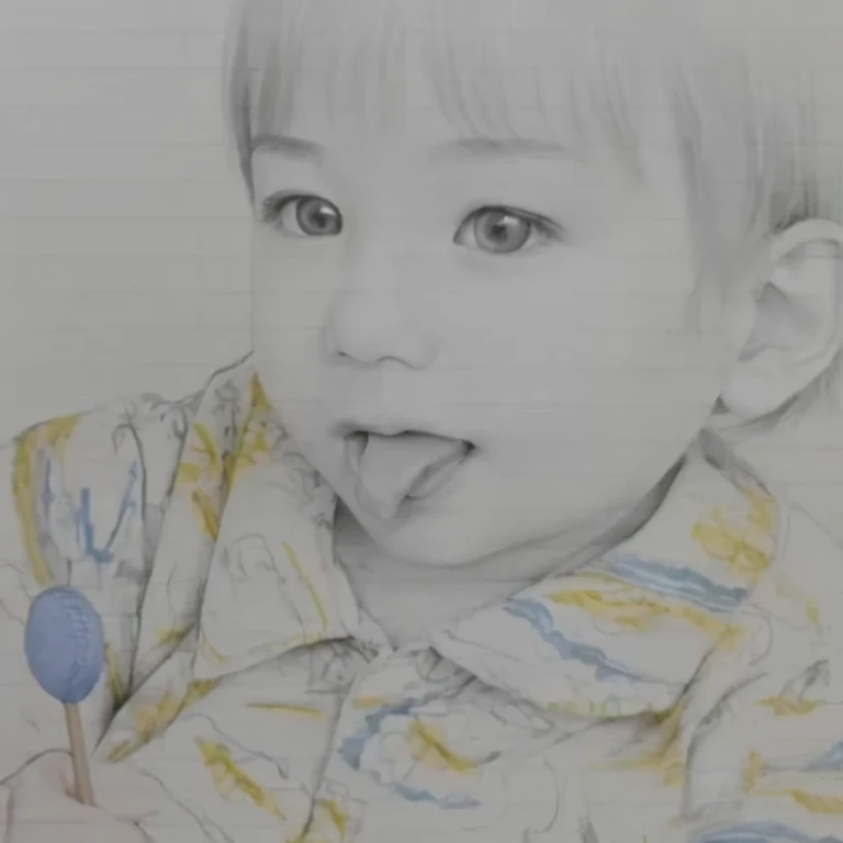 Realism drawing, Surreal sketches, Realistic drawing, photo realistic Portraiture, professional Portraiture drawing, highly detailed photo Portraiture, Portraiture. High detail, Realistic Portraiture, medium close up Portraiture, detailed close up Portraiture, Matte Drawing, Colored pencil sketch, Realistic!!!!!!! Art Style, Traditional Arts, Pencil drawing of a person eating candy、While sticking his mouth out