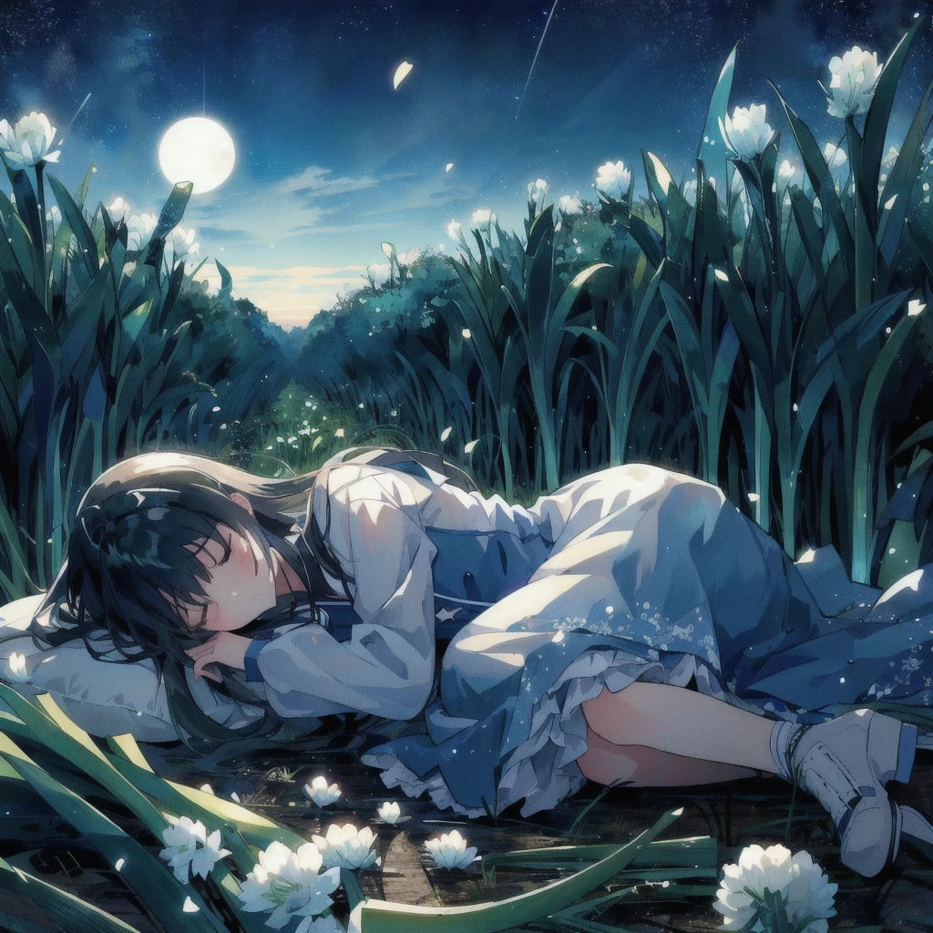 Anime girl sleeping on a blanket in a field of leeks, Spring onion,Nightcore, Anime Background, A dreamlike night, Anime Wallpaper, hd Anime Wallpaper, Anime Background art, 4K Manga Wallpapers, Anime Wallpaper, 4k Anime Wallpaper, Makoto Shinkai Cyril Rolland, Anime Images, anime art wallpaper 4k, anime art wallpaper 4k, Anime HD Wallpaper