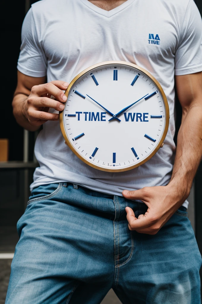 A man holding a piece of paper with the word TIME WORLD written on it,