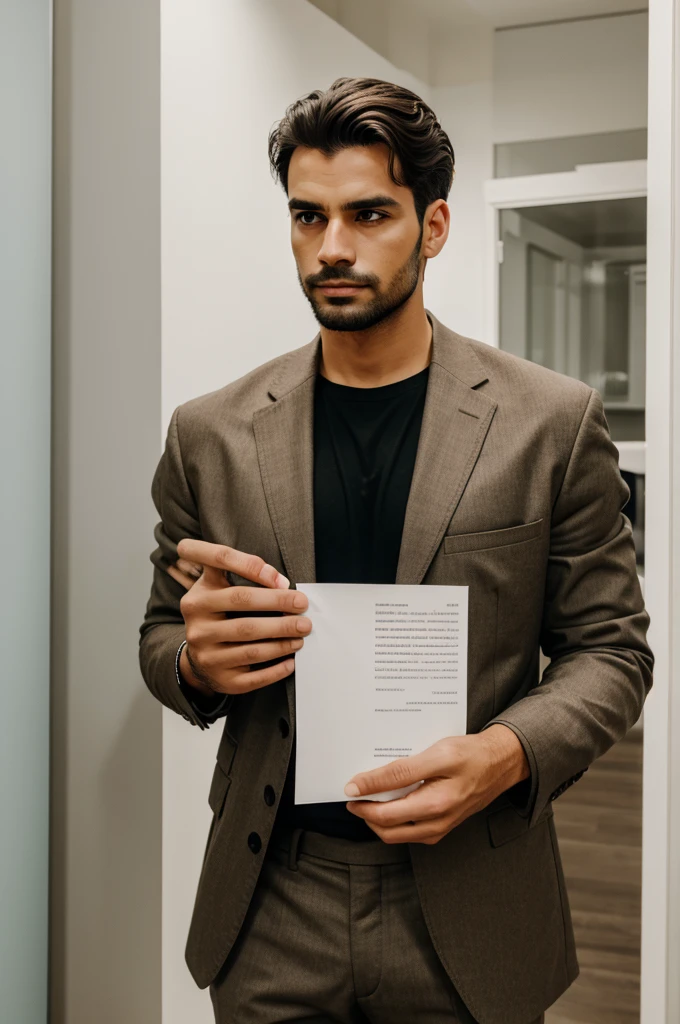A man holding a piece of paper.

